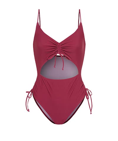 Weinroter Badeanzug mit Cut-out vorne und seitlichen Schnürungen