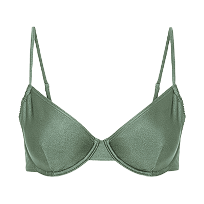Grüner BH mit schmalen Trägern und glatter Oberfläche, frontalansicht